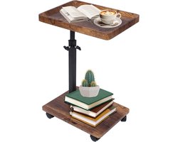 Verstelbare C-vormige bijzettafel met wieltjes – draaibaar 360° & verstelbare hoogte 45–80 cm, multifunctioneel als salontafel, nachtkastje of werktafel, ruimtebesparend, stabiel, mobiel, geschikt voor bank, bed, stoel, woonkamer, slaapkamer, kantoor