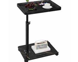 Verstelbare C-vormige bijzettafel met wieltjes – draaibaar 360° & verstelbare hoogte 45–80 cm, multifunctioneel als salontafel, nachtkastje of werktafel, ruimtebesparend, stabiel, mobiel, geschikt voor bank, bed, stoel, woonkamer, slaapkamer, kantoor