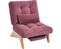 Verstelbare corduroy loungestoel - Relaxstoel met voetensteun - Verstelbare rugleuning - Lendenkussen - 220kg - Woonkamer - 127x73x90cm - Bordeauxrood