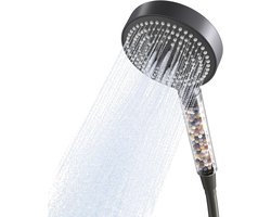 Verstelbare douchekop met 6 sproeistanden, waterbesparend ontwerp, 1.6 m slang en helder handvat met grijze deksel