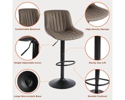 Verstelbare draaibare barkrukken set van 4 | PU leren stoelen met rugleuning | Moderne armloze barstoelen voor keukeneiland, bar, pub, restaurant | Zwarte design stoelen