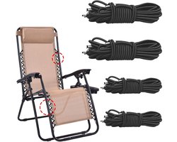Verstelbare Elastische Band voor Ligbedden, Set van 4, Universele Vervangingskoord voor Tuinmeubilair, Zwart Rubber Koord voor Recliner en Ligstoelen, Tuinset Accessoire (2 x 2.2 m + 2 x 2 m)