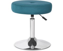 Verstelbare Fluwelen Ronde Ottomaanse - 360° Draaibare Make-up Kruk - Groenblauw