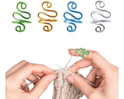 Verstelbare gebreide lus haakring - Vingerhoed draadgeleider - Gehaakte ring voor breihandwerk (Groen Blauw Zilver Goud) - Set van 4