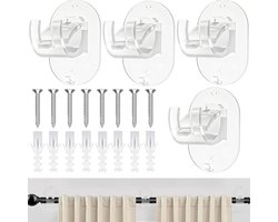 Verstelbare gordijnhaken zonder boren, zelfklevend en geschikt voor de meeste gordijnroedes, 2 paar transparante haken