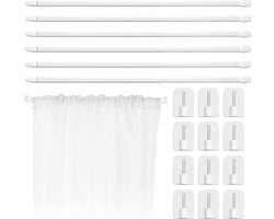 Verstelbare Gordijnroedes Set van 6 - Witte Telescoopstangen met Zelfklevende Haken