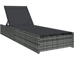 Verstelbare Grijze Rieten Zonnebank Met Kussens - Inklapbare Chaise Lounge Voor Balkon, Patio En Tuin - Modern Design Met Multi-positie Rugleuning - Zomer Comfort Voor Buiten