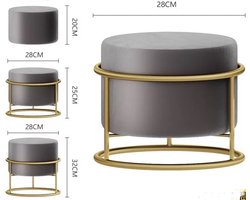 Verstelbare Hocker - Voetenbankje - Poef - Metalen Frame - Verstelbaar in hoogte - Wasbare hoes - Grijs - Velours