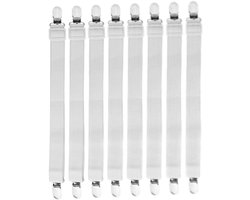Verstelbare Hoesspanners - Lakenspanners Clips - Beddengoed Fixeren - Met Rubber Bescherming - 8 Stuks - Wit