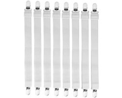 Verstelbare Hoesspanners - Lakenspanners Clips - Beddengoed Organiseren - Met Rubber Behandelde Clips - 8 stuks - Wit