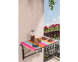 Verstelbare Hoogte Klaptafel - Balkon Tuin Tafel - Keukentafel - Opklapbare Wandtafel - Picknick Kamp Tafel - Decoratieve Stijlvolle Verstelbare Tafel - 40x60 cm - Natuurlijk hout Regenboog
