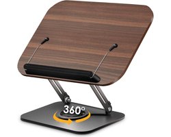 Verstelbare houten boekstandaard – 360° draaibaar & inklapbaar kookboekhouder met pagina-clip, retro leesstandaard voor boeken, tijdschriften, tablet & laptop