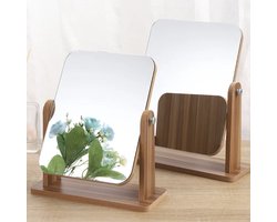 Verstelbare houten frame tafelspiegel met standaard Bureauspiegel met standaard Cosmetische spiegel Cosmetische spiegel Opvouwbare HD Rechthoek Vrijstaande badkamerspiegel Wandspiegel (geel)