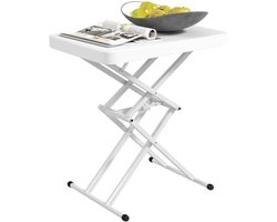 Verstelbare inklapbare bijzettafel voor buiten en binnen - Wit - 65 x 45 x 70 cm - Geschikt voor balkon, terras en tuin - Maximaal belastbaar tot 50 kg