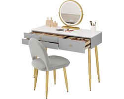 Verstelbare kaptafel met LED-spiegel en fluwelen kruk - kaptafel - make-uptafel - verstelbare verlichting, voldoende opbergruimte, ergonomisch ontwerp - 100 cm x 122 cm x 40 cm