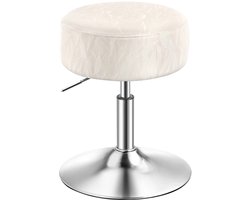 Verstelbare kaptafelkruk Multifunctionele kruk 360° draaibaar PU-lederen dik kussen Comfortabel en stabiel Stevig metalen frame Modern strak design Geschikt voor slaapkamer/keuken/eetkamer 38,5 x 38,5 x 45,5-57,5 cm Ivoorwit