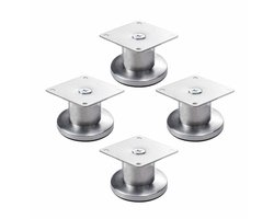 Verstelbare kastpoten - 4 verstelbare meubelpoten van roestvrij staal (zilver) (3,8 cm)