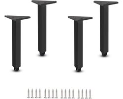 Verstelbare Kastpoten - Meubelondersteuning - Meubels Maken - Aluminium Legering - 23cm Hoog - Zwart