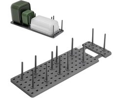 Verstelbare Keukenlade-organizer, Grijze Opbergdeksel met 12 Uitschuifbare Pot- en Pannenrekken voor Borden, Kopjes en Bestek, Ideaal voor Keukenkasten en Aanrechtbladen