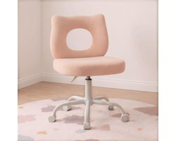 Verstelbare Kinder Bureaustoel in Zacht Roze Imitatiebont - Ergonomisch en Draaibaar