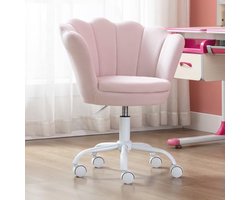 Verstelbare Kinderbureaustoel van Fluweel | Bloemvormige Draaistoel voor Meisjes | Comfortabel & Ergonomisch | Roze