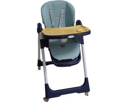 Verstelbare kinderstoel | BDK-HIGH CHAIR-BLUE | kinderzetel - Inklapbare Eetstoel - Afneembare plaat - Verstelbaar Baby Stoel -Baby Eetstoel - Uitneembaar kunstleren kussen - Stoelverkleiner - Vergeldelbare wielen