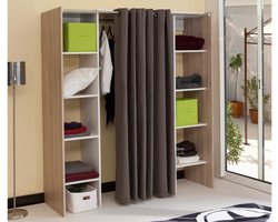 Verstelbare kledingkast EMERIC - L.112/185 cm - Eiken en taupe L 185 cm x H 182 cm x D 50 cm