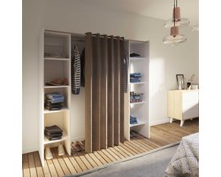 Verstelbare kledingkast EMERIC - L.112/185 cm - Wit en taupe L 185 cm x H 182 cm x D 50 cm
