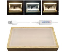 Verstelbare Kristal Licht Base voor Glas Kunst - Dimbaar LED Nachtlampje met Houten Standaard