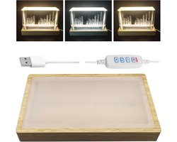 Verstelbare Kristal Licht Base voor Glas Kunst - Dimbaar LED Nachtlampje met Houten Standaard