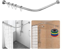 Verstelbare L-vormige Douchegordijnstang - Roestvrij Staal - Zilver