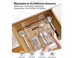 Verstelbare lade bestekhouder - 7 tot 9 vakken - keuken organizer lade standaard - groot formaat
