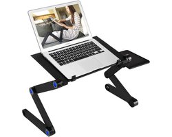 Verstelbare laptop standaard voor bed - Aluminium schootwerkstation Bureau Houder - Met 2 USB Ventilatoren en Muismat - Opvouwbare Standaard Notebook - Bank, bed, tafel &Bureau