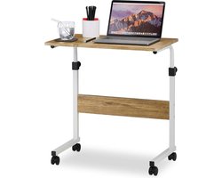 Verstelbare laptoptafel 65-82 x 60 x 40 cm houtlook bruin-wit op wielen
