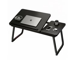 Verstelbare Laptoptafel met Bekerhouder en Antislip Mat – Compact Opvouwbaar Werk- en Studiebureau voor Bed, Bank of Kantoor – Zwart-Wit