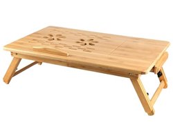 Verstelbare Laptoptafel met Plank voor Ontbijt – Houtkleurige Multifunctionele Computertafel (66 x 35 x 30 cm)