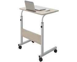 Verstelbare Laptoptafel op Wielen – In Hoogte Verstelbaar (71-98 cm) – 60 cm Breed – Compact Bureau – Verrijdbaar Laptoptafeltje voor Thuis & Kantoor – Wit