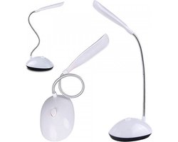 Verstelbare LED bureaulamp - Dimbaar - Met flexibele hals - Luxe leeslamp met arm - Bedlamp draaibaar - Werkt op Batterijen - Flexible Desk Light - Verstelbaar reis lampje - 28 cm - Wit