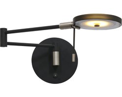 Verstelbare leeslamp | wandlamp / muurlamp dimbaar | zwart met smoke glas | strak modern design