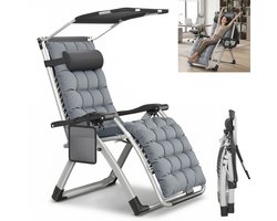 Verstelbare ligstoel – Grijs – inklapbare tuinstoel 90°–170° – tot 160 kg belastbaar – met zijtas & optioneel zonnescherm – campingstoel relaxstoel voor tuin, balkon & camping