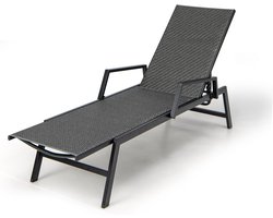 Verstelbare Ligstoel met Armleuningen voor Buiten, Zonneligstoel voor Strand en Terras - Draagkracht 150 kg