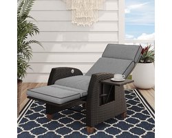 Verstelbare Ligstoel met Kussen voor Binnen en Buiten - Aluminium Frame en Rotan