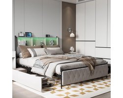 Verstelbare Luxe Boxspring Bed 140 x 200 cm met Opberglades en LED Verlichting