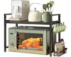 Verstelbare Magnetronstandaard met Opbergruimte, Keukenrek voor Werkblad, Uitbreidbaar van 40-60 cm, Zwart, Ideaal voor Bakken en Koken