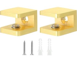 Verstelbare Messing Glazen Klemmen 2pcs 8-10mm met Rubber Pads voor Planken, Geen Boren Bevestigingen voor Badkamer, Kast en Wijnrek (Goud)