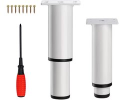 Verstelbare Metalen Meubelpoten met Schroeven - Laadvermogen 800kg - Bank, Tafel, Stoel, Bureau - Wit - Set van 2 - 18-33 cm