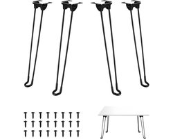 Verstelbare metalen tafelpoten, opvouwbaar 4-delig, haarspeldpoten met rubberen voetjes voor salontafel, bijzettafel, bureau en kampeertafel, ideaal voor doe-het-zelf meubels