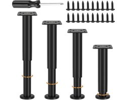 Verstelbare meubelpootjes - Hoogte 25-43cm - Zwart metaal - Voor kasten, bedden, banken - Stabiliteit verbetering - 4 stuks