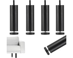 Verstelbare Meubelpoten 15 cm, Aluminium Leggen, Zwart, M8, Universeel voor Sofa, Kast en Bureau, Hoogte 0-8 mm Offset