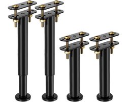 Verstelbare Meubelpoten 25-42 cm Hoogte, Zwarte Metalen Poten voor Kast, Bed, Bank en Badkamermeubel - Set van 4 Stuks